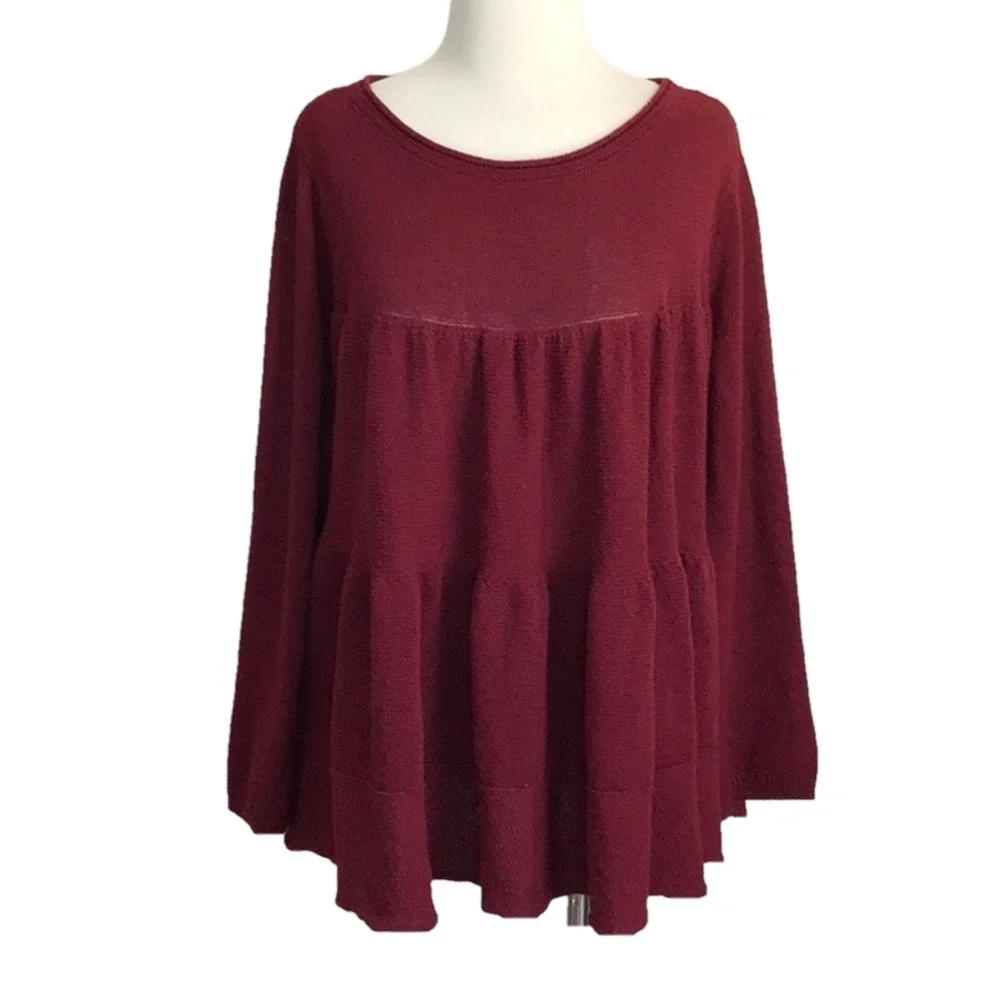 ALTAR'D STATE Size M‎ Maroon Wool Blend Baby Doll Boho Sweater